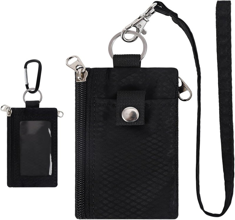 MASAPHIL MASAPHlL Small Lanyard Wallet for Women/Men with RFID Blocking ID Card Wallet, Minimalist Nylon Zipper Pouch, Travel Neck Wallet with Keychain, ID Window for Card,Coin,Cash (Black) - Image 1